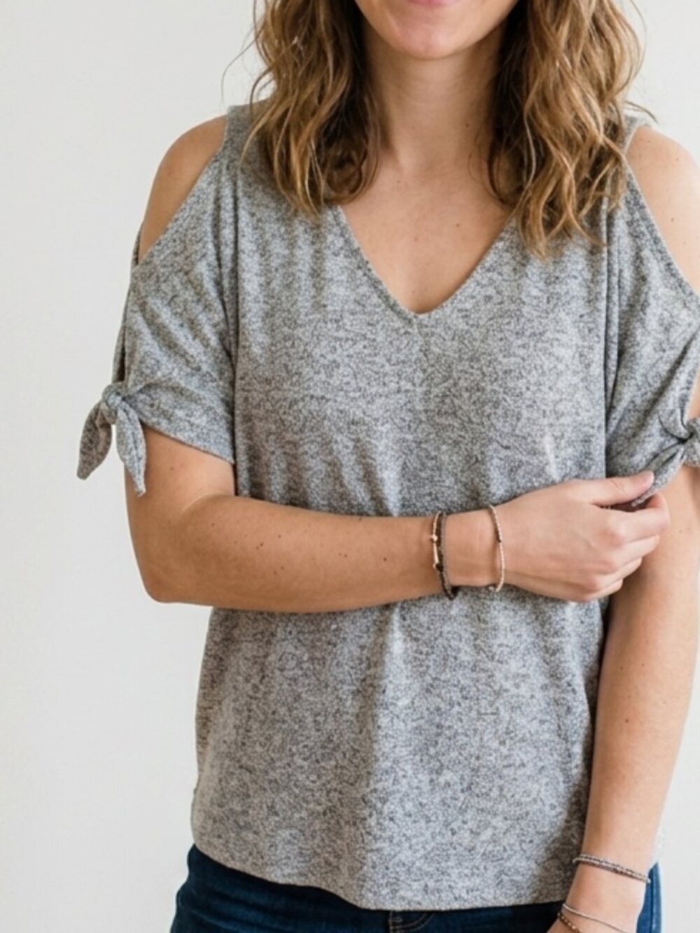 Lucky Brand Open Shoulder Heathered Grey Top